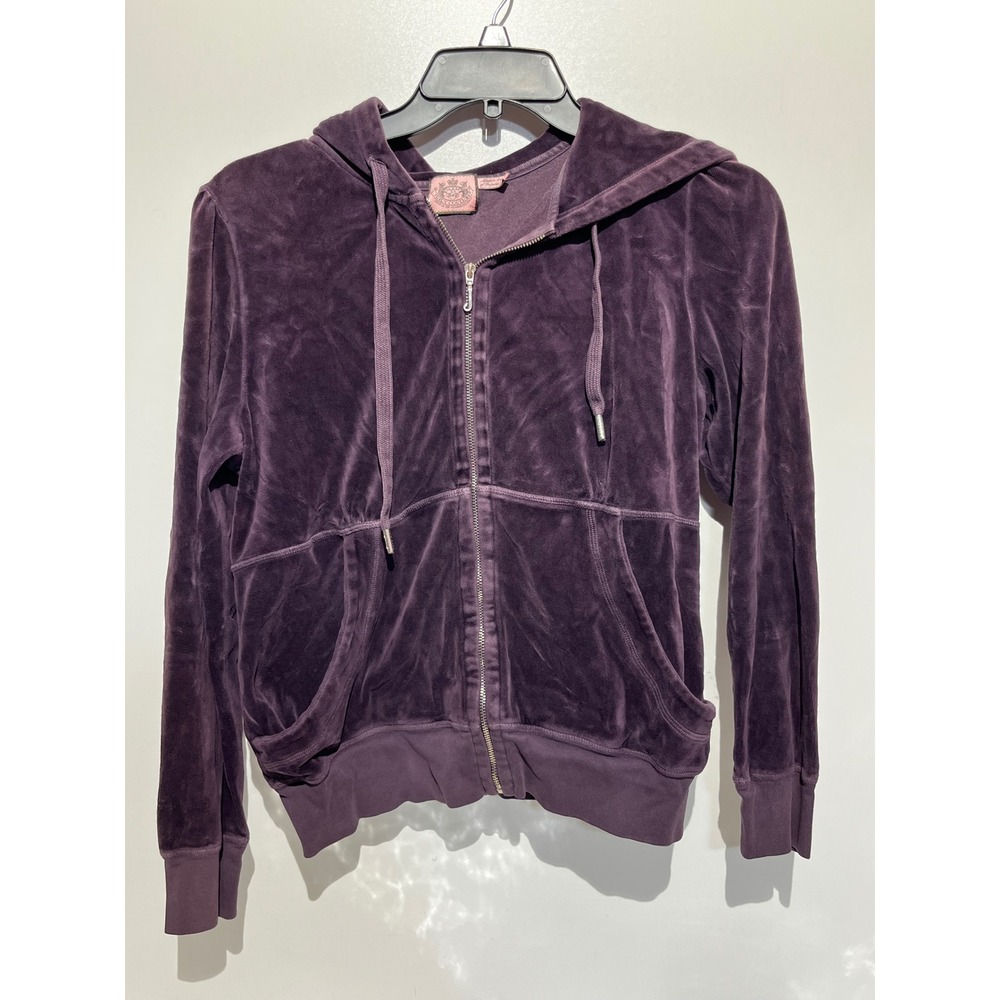 Juicy Couture Purple Velour Full Zip Hoodie Sweatshirt Womens XL Y2K Plum